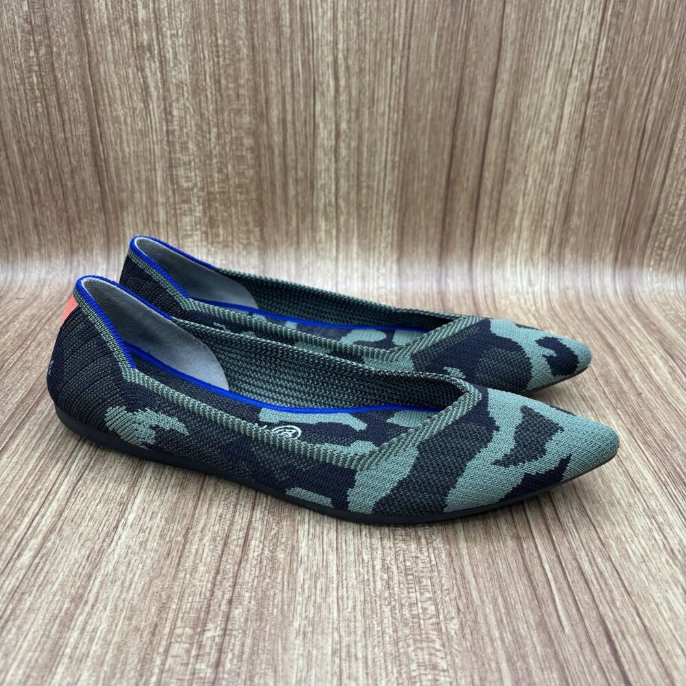 Rothy’s The Point Green Olive Camo Pointed‎ Toe Slip Flat Shoes Womens 9.5